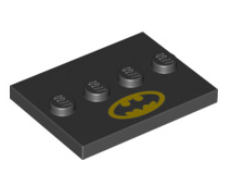 Tile Modified, 3x4 with 4 Studs in Center (Minifigure Stand), Part# 88646 Part LEGO® Black (Batman Logo Pattern)  
