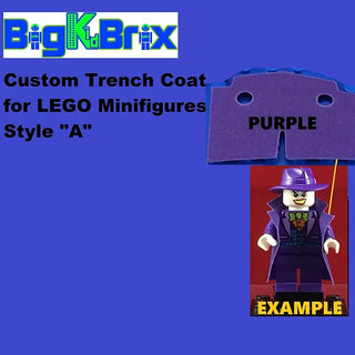 Trench Coat Sytle "A" for Lego Minifigures Custom, Accessory BigKidBrix Purple