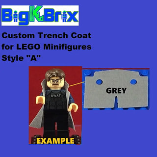 Trench Coat Sytle "A" for Lego Minifigures Custom, Accessory BigKidBrix Grey