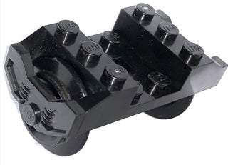 Train Wheel RC, Holder with 2 Black Train Wheels and Chrome Silver Metal Axle Part# 2878c02 Part LEGO® Decent - Black