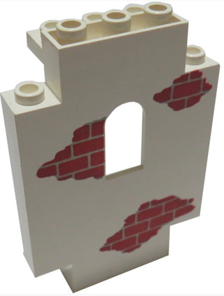 Panel 2x5x6 Wall with Window, Part #4444 Part LEGO® White with Scattered Red Bricks Pattern Very Good
