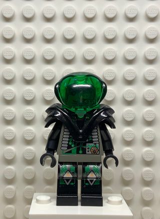 Insectoids Zotaxian Alien - Male, Gray and Black with Green Circuits and Silver Hoses, with Armor (Professor Webb / Locust), sp028 Minifigure LEGO®