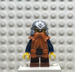 Fantasy Era, Dwarf, Dark Orange Beard, Metallic Silver Helmet with Studded Bands, Dark Blue Arms, Pale Brown Beard, cas377 Minifigure LEGO®