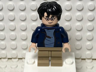 Harry Potter - Dark Blue Open Jacket with Tears and Blood Stains, Plain Arms, Dark Tan Medium Legs, Smile / Angry Mouth, hp326 Minifigure LEGO®