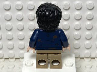 Harry Potter - Dark Blue Open Jacket with Tears and Blood Stains, Plain Arms, Dark Tan Medium Legs, Smile / Angry Mouth, hp326 Minifigure LEGO®
