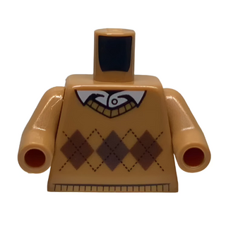 Torso Argyle Sweater with White Shirt Collar and Button Pattern / Medium Nougat Arms, 973pb2342 Part LEGO® No Hands
