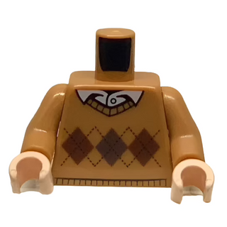 Torso Argyle Sweater with White Shirt Collar and Button Pattern / Medium Nougat Arms, 973pb2342 Part LEGO® Light Nougat Hands