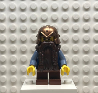 Fantasy Era, Dwarf, Dark Brown Beard, Copper Helmet with Studded Bands, Sand Blue Arms, Vertical Cheek Lines, cas355 Minifigure LEGO®