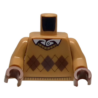 Torso Argyle Sweater with White Shirt Collar and Button Pattern / Medium Nougat Arms, 973pb2342 Part LEGO® Reddish Brown Hands