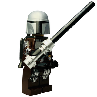 Din Djarin - Silver Beskar Armor, sw1212 (with Printed Face, Jetpack) Minifigure LEGO® Like New with Dark Saber