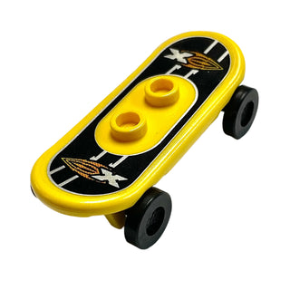 Minifigure, Utensil Skateboard Deck with Island Xtreme Stunts Logo on Black Background Pattern (Sticker), Part# Part# 42511pb03 Part LEGO® Yellow