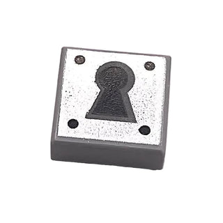 Tile 1 x 1 with Black Keyhole and 4 Dots on Silver Background Pattern, Part# 3070pb081 Part LEGO® Light Bluish Gray