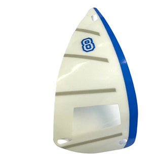 Plastic White Sail with Trans-Clear Window, Light Gray Stripes, Blue Spine, and Number 8 Pattern, Part# 6351pls01 Part LEGO®