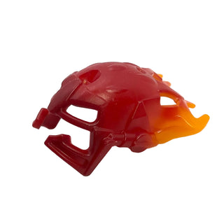 Red and orange marbled Bionicle Mask Malum with angular design and eye openings.