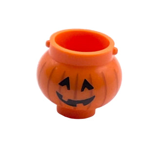 Minifigure, Utensil Pot Small with Handle Holders and Pumpkin Jack O' Lantern with Angular Eyes, Part# 98374pb02 Part LEGO® Orange Very Good