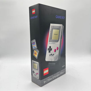 LEGO Super Mario Game Boy set box featuring gray handheld device with pink buttons and yellow screen display.
