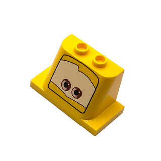 Windscreen 2 x 3 x 2 with 2 x 4 Base with Eyes on White Background Pattern 3, Part# 93598pb02 Part LEGO® Yellow