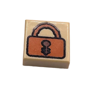 Tile 1 x 1 with Dark Orange Padlock with Reddish Brown Keyhole Pattern, Part# 3070pb007 Part LEGO® Tan