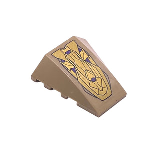 Wedge 4 x 4 Triple Curved No Studs with Gold Emblem Pattern (Sticker), Part# 47753pb055 Part LEGO® Dark Tan Very Good