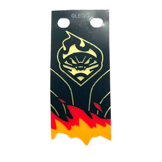 Black Tattered Flag with Gold Cobra on Fire Crest and Trans-Orange and Trans-Red Flames Pattern, Part# 70674pls01a Part LEGO® Very Good