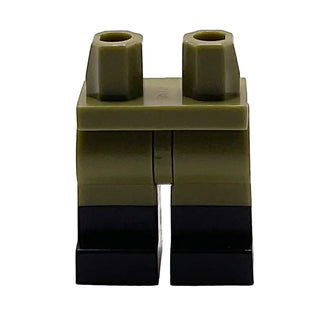 Minifigure Legs with Molded Black Lower Legs/Boots Pattern, Part# 970c00pb0411 Part LEGO® Olive Green