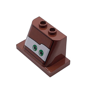 Windscreen 2 x 3 x 2 with 2 x 4 Base with Green Eyes Looking Straight on White Background Pattern, Part# 93598pb01 Part LEGO®