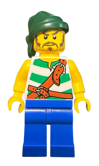 Pirate Green / White Stripes, Blue Legs, Dark Green Bandana, pi132 - LEGO® Pirates II Minifigure Minifigure LEGO®