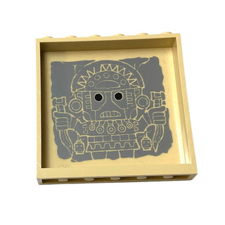 Panel 1x6x5 with Aztec Figure with Spiky Headdress and Blades on Stone Pattern on Inside (Sticker), Part# 59349pb045 Part LEGO® Tan Very Good