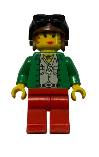 Pippin Reed / Miss Gail Storm - Green Open Shirt, Red Legs, Brown Aviator Cap, Black Goggles, adv018 - LEGO® Adventurers Minifigure