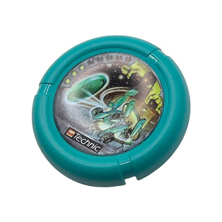 Throwing Disk with Throwbot Turbo / Slizer City 3 Pips, Logo, and Robot Throwing Disk Pattern, Part# 32171pb020 Part LEGO® Dark Turquoise