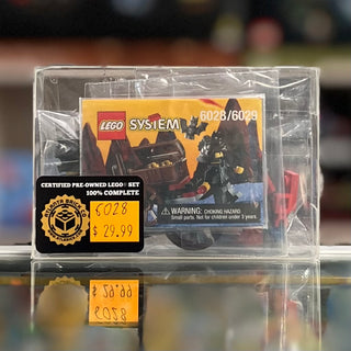 LEGO Castle set 6028 in clear plastic case with yellow price label and certification sticker.