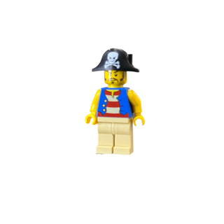 Pirate Blue Vest, Tan Legs, Bicorne Hat with Skull, Long Brown Moustache, pi141 Minifigure LEGO®