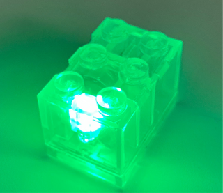 Light-Up 2x3 Brick, Battery Operated, CB2x3 & LB2x3 Custom Parts United Brick Co® Clear/Green