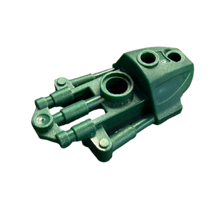 Dark green Bionicle armor piece with cylindrical connectors and circular attachment points.