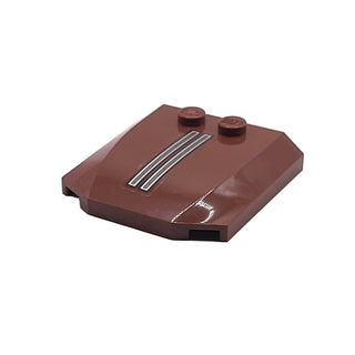 Wedge 4 x 4 x 2/3 Triple Curved with Two Silver and Pearl Dark Gray Stripes with Black Border Pattern (Sticker), Part# 45677pb062 Part LEGO® Reddish Brown Very Good