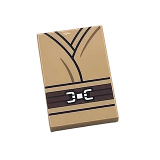 Tile 2 x 3 with SW Jedi Robe with Dark Brown Belt with Silver Buckle Pattern (Brickheadz Qui-Gon Jinn Torso), Part# 26603pb417 Part LEGO® Tan