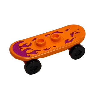 LEGO® Minifigure Utensil Skateboard Deck with Magenta Flames Pattern (Sticker) with Black Wheels, Part# 42511c01pb21