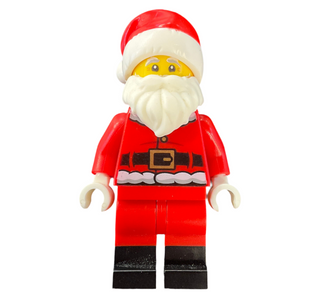 Santa - Fur Lined Jacket with 2 Wrinkles on Back, Red Legs with Black Boots, Santa Hat with Printed Red Top, hol368 Minifigure LEGO®