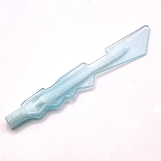 Minifigure, Weapon Sword Blade with Jagged Edges and Bar End with Marbled White Pattern, Part# 11439pb01 Part LEGO® Trans-Light Blue
