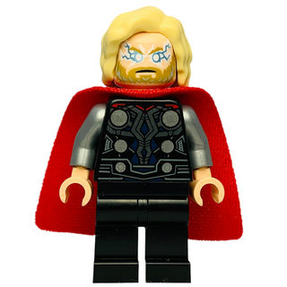 Thor - Spongy Cape with Single Hole, Black Legs, Bushy Hair, sh0915 Minifigure LEGO® Like New