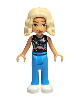 Nova - Black and White Shirt with Video Game Controller, Sand Blue Trousers with Cuffs, Dark Turquoise Shoes, frnd604 Minifigure LEGO®
