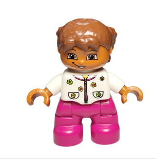Duplo Girl, White Top with Flowers, 472505pb016 Minifigure LEGO®