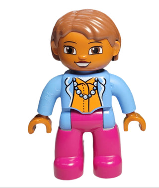Duplo, Female, Medium Blue top with Necklace, 47394pb190 Minifigure LEGO®