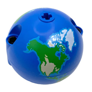 Cylinder Hemisphere 5 x 5, Axle Hole in Center and 2 Pin Holes with Earth / Globe South + North Pattern, Part# 4412pb02 + 4412pb01 Part LEGO® Blue
