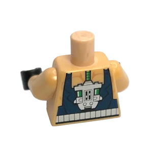 Bane (bat021) Torso Batman Muscles Outline with Dark Blue Suspenders and Silver Belt Pattern / Light Nougat Arms / Black Hands, Part# 973pb0155c01 Part LEGO®