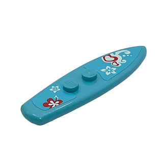 Surfboard with Hearts and Flowers on Medium Azure Background Pattern (Stickers), LEGO® Minifigure Utensil, Part# 90397pb003