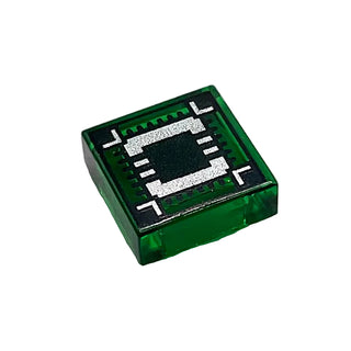 Tile 1 x 1 with Black Square and Lines on Silver Square Pattern, Part# 3070pb082 Part LEGO® Trans-Green