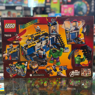 LEGO Marvel set 76018 box showing Hulk Lab Smash playset with green Hulk minifigure and multi-level laboratory structure.