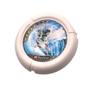 Throwing Disk with Throwbot Ski / Slizer Ice 5 Pips, Logo, and Robot Skiing Pattern, Part# 32171pb016 Part LEGO® White