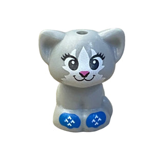 Cat, Mini Doll Style, Sitting with Black Eyes, White Fur and Blue Holiday Socks/Mittens Pattern, 69902pb09 - LEGO® Animal